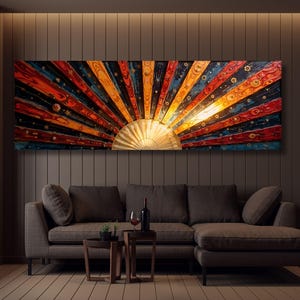 Panoramic Sunrise Wood Wall Art Above Bed Decor Canvas Wooden Long Sunshine Bedroom Wall hanging setting sun rising sun Christmas Gift