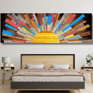 Panoramic Sunrise Wood Wall Art Above Bed Decor Canvas Wooden Long Sunshine Bedroom Wall hanging setting sun rising sun Christmas Gift