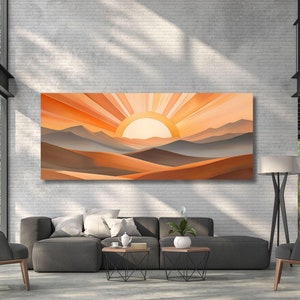 Panoramic Sunrise Wood Wall Art Above Bed Decor Canvas Wooden Long Sunshine Bedroom Wall hanging setting sun rising sun Christmas Gift