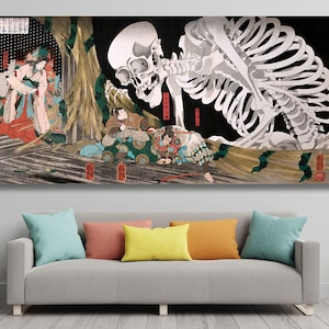Mitsukuni Defying the Skeleton Specter (1910) by Utagawa Kuniyoshi Japanese traditional painting the Skeleton Wall Art Christmas Gift