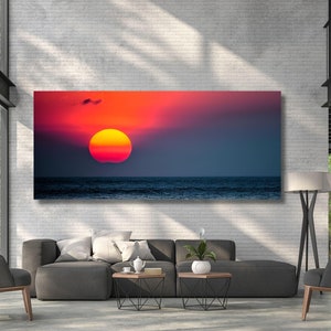 Panoramic Sunrise Wood Wall Art Above Bed Decor Canvas Wooden Long Sunshine Bedroom Wall hanging setting sun rising sun Christmas Gift