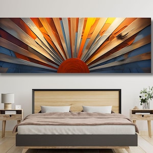 Panoramic Sunrise Wood Wall Art Above Bed Decor Canvas Wooden Long Sunshine Bedroom Wall hanging setting sun rising sun Christmas Gift