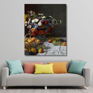 Still Life with Flowers and Fruit (1869) by Claude Monet Canvas Wall Art Still Claude Monet canvas Design Christmas Gift