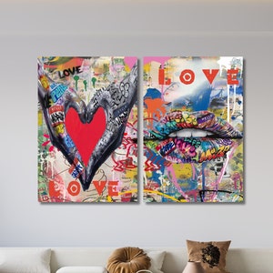 Set Of 2 Banksy Reproduction Canvas Wall Art Print,Modern Wall Art,Banksy Wall Art,Banksyl Print,Banksy Painting, Room Canvas Decor
