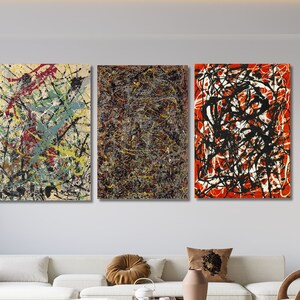 Set of 3 Jackson Pollock Art,Pollock Canvas Print, Abstract Home Wall Decor,Wall Art Living Room,Extra Large Wall Art, man cave canvas,