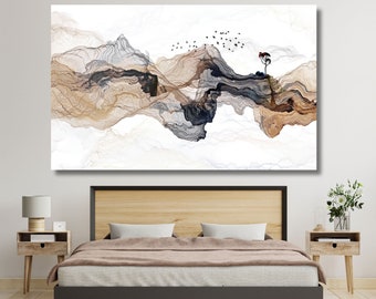 Abstract Mountain Painting Ready To Hang Canvas, Watercolor Mountain Poster, Mountain Canvas, Abstract Mountain Wall Art, Mountain Wall Art