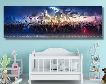 Movie pano on canvas, Blockbuster Fine Art Panorama Canvas Print, 150 Movie Blockbuster Characters Panorama,Eye Catcher Movie Fan Gift