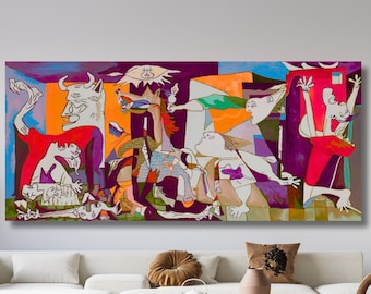 Pablo Picasso Guernica Ready To Hang Canvas,Guernica Wall Art,Guernica Colourful by Pablo Picasso la Guernica Canvas,Guernica Canvas Art