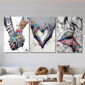 Set of 3 Canvas Street Art, Banksy Wall Art, Banksy Canvas, Banksy Artwork, Graffiti Art,Banksy Style, Modern Wall Art Christmas Gift