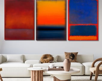 Set of 3 Mark Rothko Blue Orange Canvas Art,Wall Decor Abstract Minimalism Painting Abstract Art  Expressionism canvas Christmas Gift