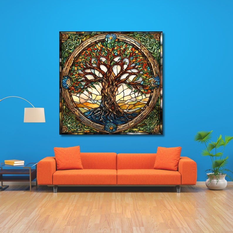 Mosaic Tree of Life Canvas Wall Art Stained Glass Canvas Celtic Home
