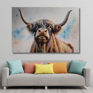 Scottish Highland Cow Painting canvas print Farmhouse art Cattle Wooden background Country wall art Cow Rustic wall art Christmas Gift