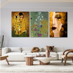 Set Of 3 Gustav Klimt Canvas Art Kirche in Cassone Art, Houses in unterach Prints, Gustav Klimt Wall Art,Nouveau Prints, Klimt Exhibition