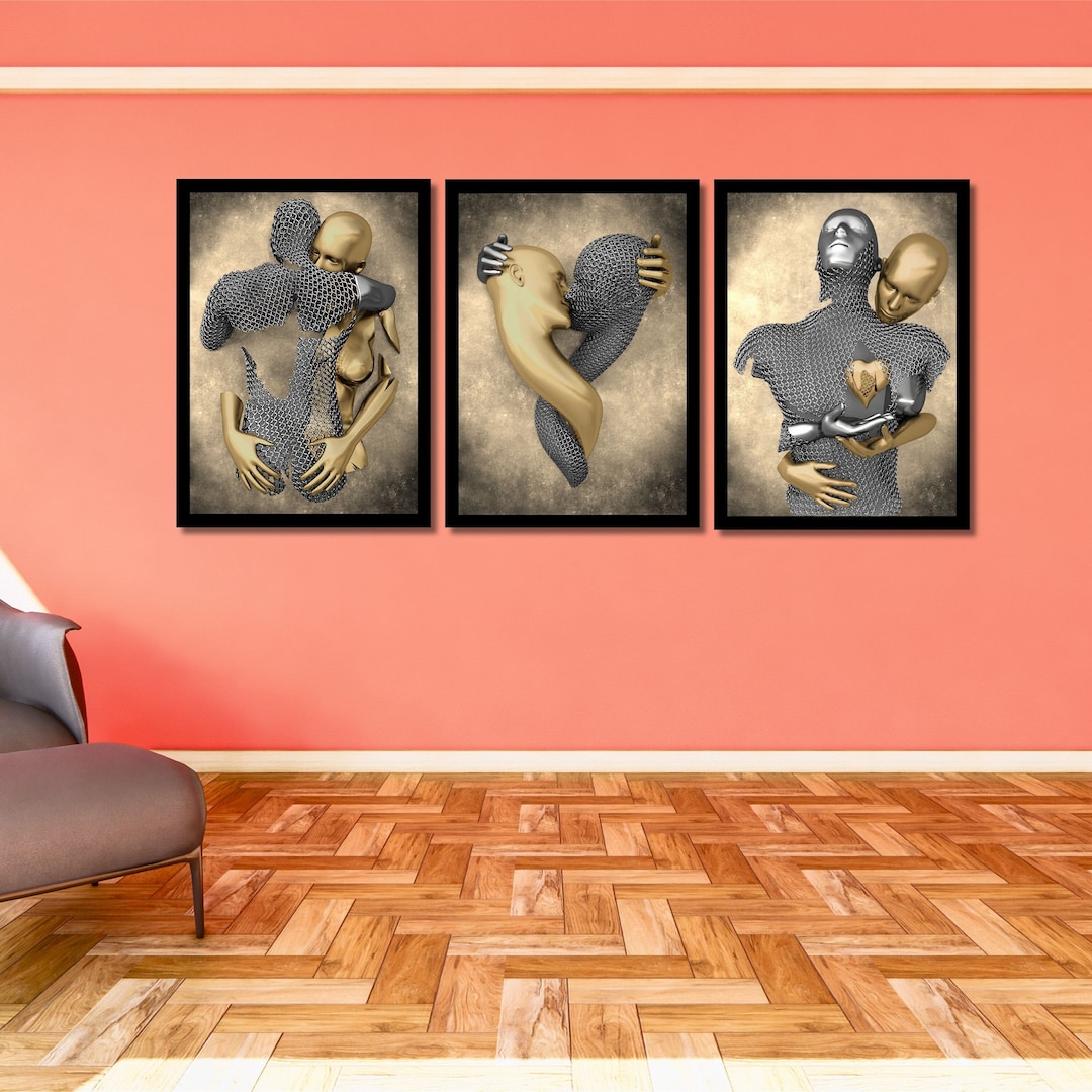 3D-Effekt Leinwandbild „Liebesherz“ – Metalloptik Wandkunst Für Paare In Grau/Gold, 20x30cm Bis 60x90cm