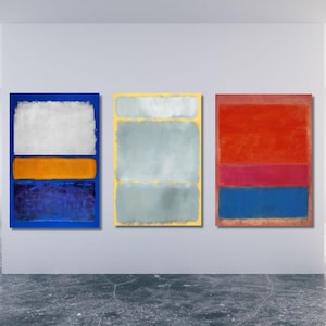 Set of 3 Mark Rothko Blue Soft Red Canvas Art,Wall Decor Abstract Minimalism Painting Abstract Art Modern Painting Christmas Gift
