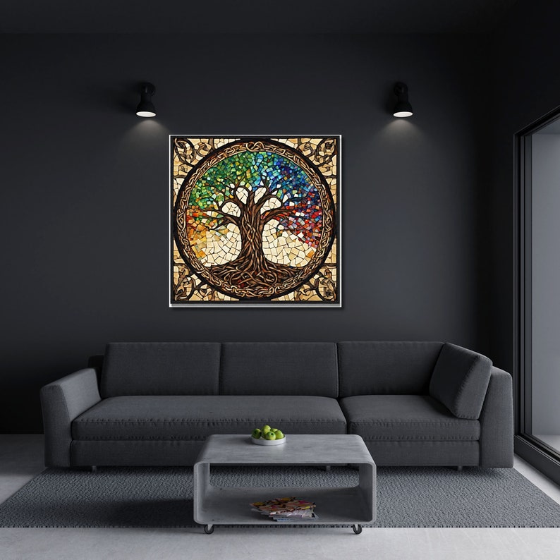 Mosaic Tree of Life Canvas Wall Art Stained Glass Canvas Etsy