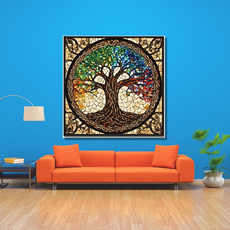 Mosaic Tree of Life Canvas Wall Art Stained Glass Canvas Etsy