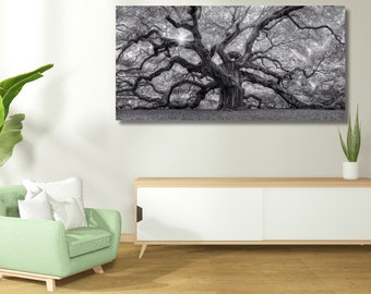 Big Angel Oak Tree Panoramic Canvas Art Charleston South Carolina Angel Oak Tree Print Tree Wall Art Tree Painting Oak Tree Nature Wall Art