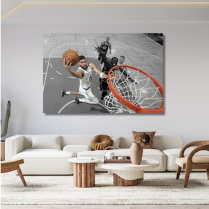 Jayson Tatum Canvas Wall Art,Dunk Poster,NBA Fan Gift,Boston Celtics Print,Boston Celtics Wall Art,Room Wall Decoration Ready To Hang Canvas