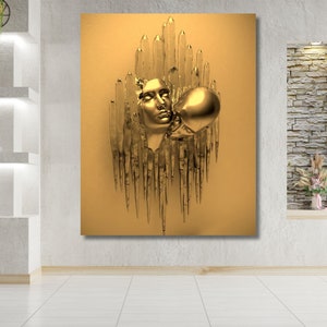 3D Effect Canvas Wall Art Couple Hugging Kissing Couple Canvas Painting, Red Heart, Couple In Love Wall Decoration, Love Art,Romantic Bronze