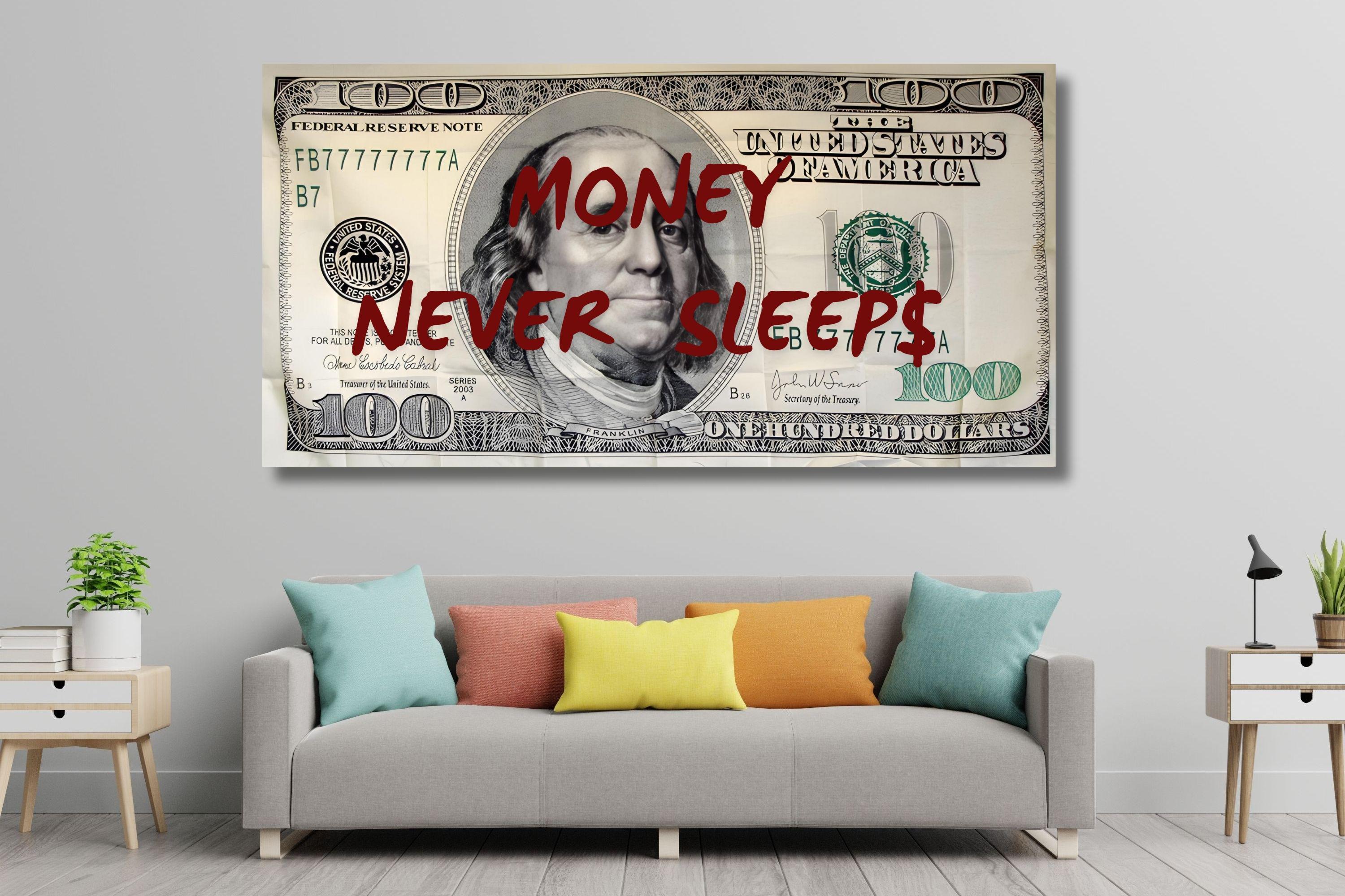 Money Never Sleeps Canvas Art Inspiring Phrases Posters and Prints