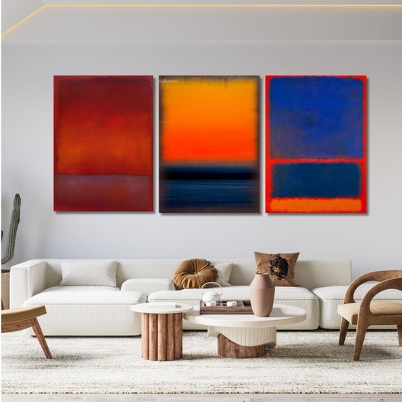 Set of 3 Mark Rothko Blue Orange Canvas Art,wall Decor Abstract