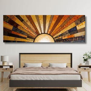 Panoramic Sunrise Wood Wall Art Above Bed Decor Canvas Wooden Long Sunshine Bedroom Wall hanging setting sun rising sun Christmas Gift