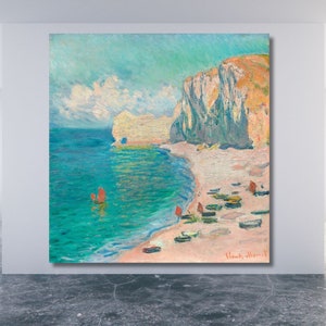 The Beach and the Falaise d&#39;Amont (1885) by Claude Monet high resolution Wall art Monet&#39;s Canvas Poster Design Canvas Christmas Gift