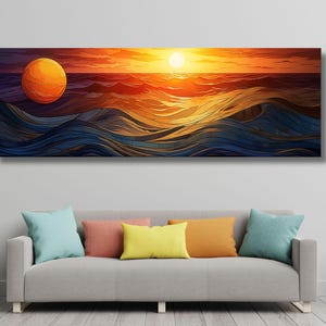 Panoramic Sunrise Wood Wall Art Above Bed Decor Canvas Wooden Long Sunshine Bedroom Wall hanging setting sun rising sun Christmas Gift