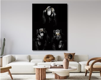 3 Affen Poster, 3 Affen Leinwand, Drei Affen Wandkunst, Tierdruck Leinwand, Nicht sehen, nicht hören, nicht sprechen, Wohnzimmer Leinwand, Affen Kunst
