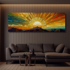 Panoramic Sunrise Wood Wall Art Above Bed Decor Canvas Wooden Long Sunshine Bedroom Wall hanging setting sun rising sun Christmas Gift