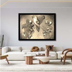 3D Effect Canvas Wall Art Couple Hugging Kissing Couple Canvas Painting, Red Heart, Couple In Love Wall Decoration, Love Art,Romantic Bronze