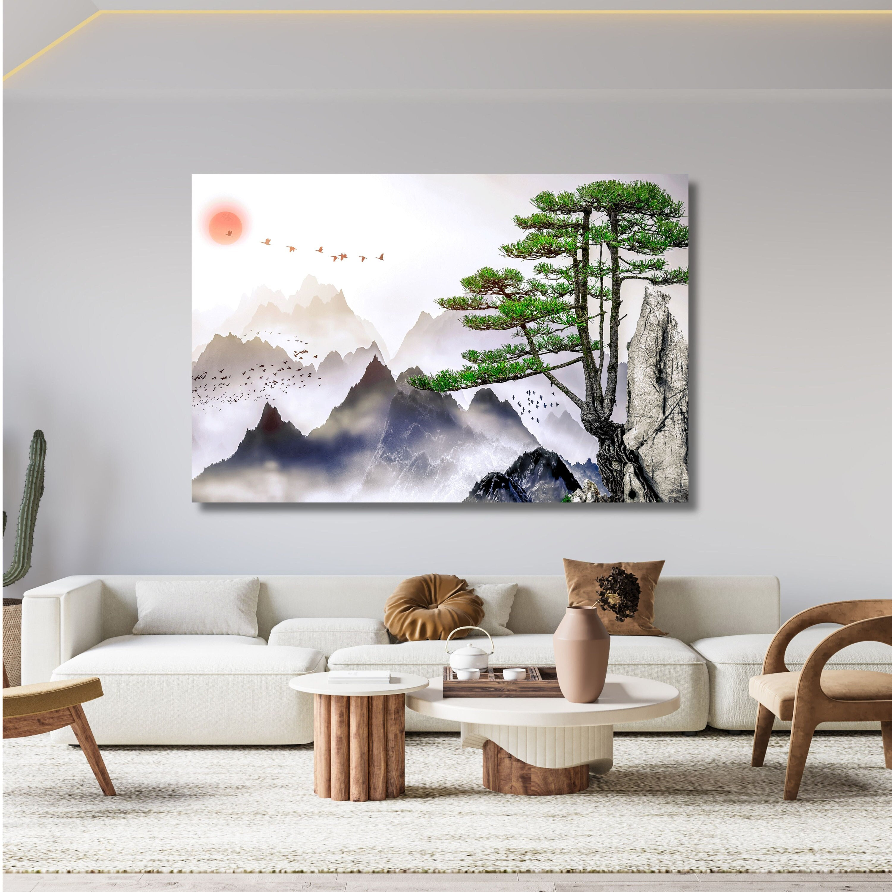 Japan Print Art Wall Decor,japanese Landscape Painting of Pine Trees ...