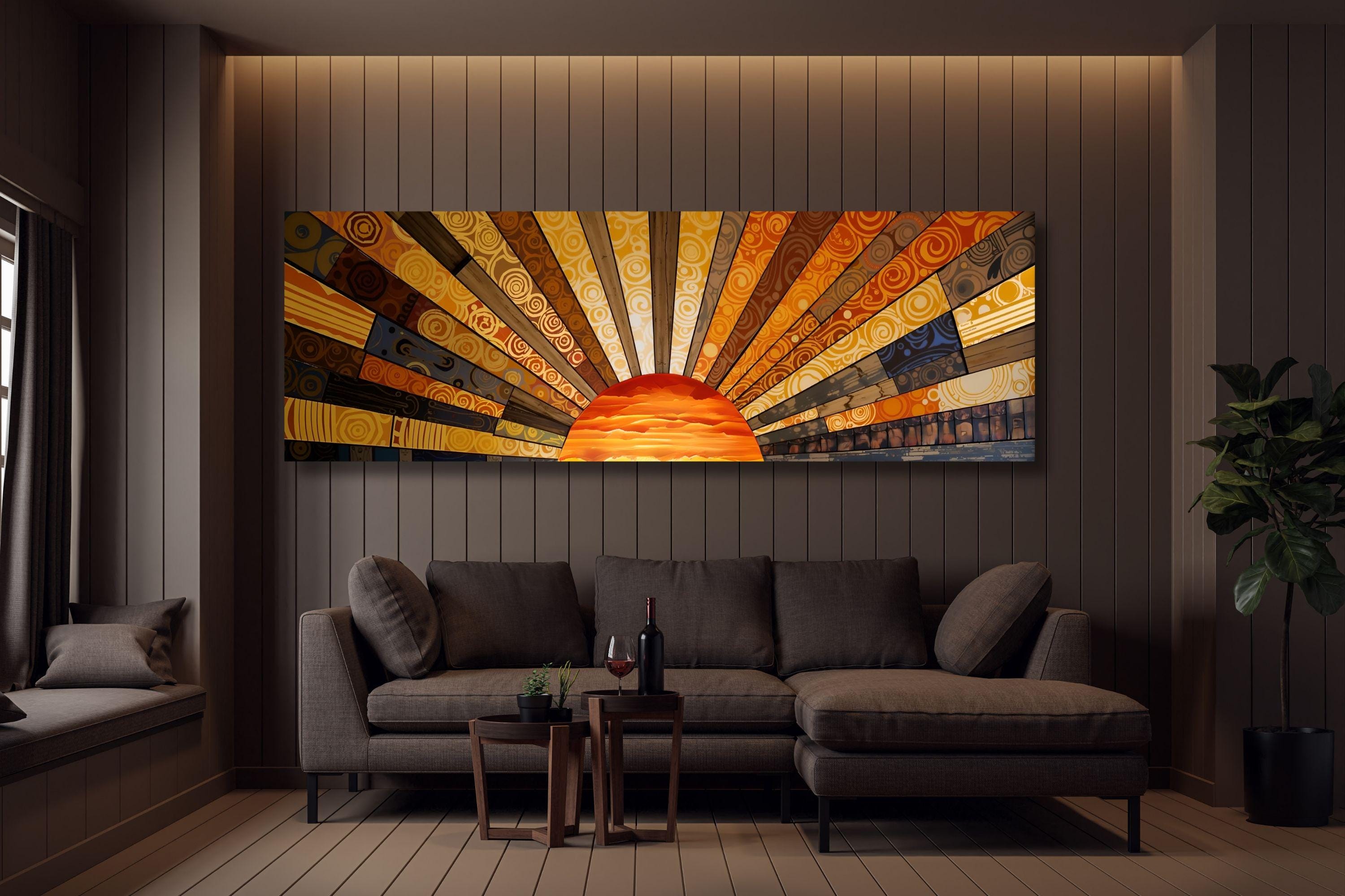 Panoramic Sunrise Wood Wall Art Above Bed Decor Canvas Wooden Long