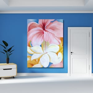 Georgia O&#39;Keeffe Wall Art, Georgia O&#39;Keeffe Canvas Art Prints, Abstract Floral Paintings by Georgia O&#39;Keeffe, Hibiscus With Plumeria poster