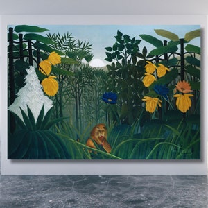 Henri Rousseau The Repast of the Lion (1907) by Henri Rousseau Canvas Wall Art high resolution art headboard canvas Christmas Gift