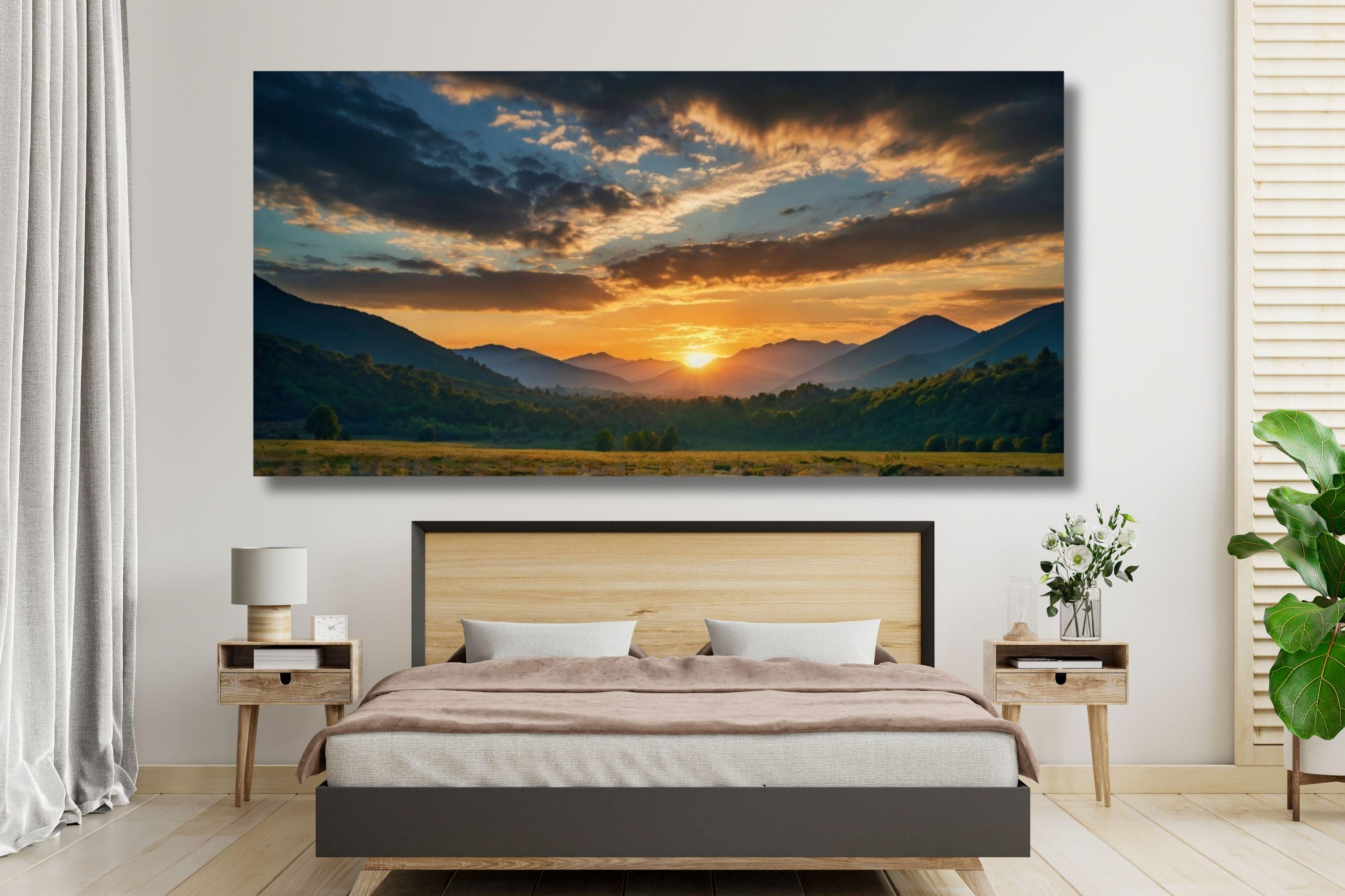 Panoramic Sunrise Wood Wall Art Above Bed Decor Canvas Wooden Long