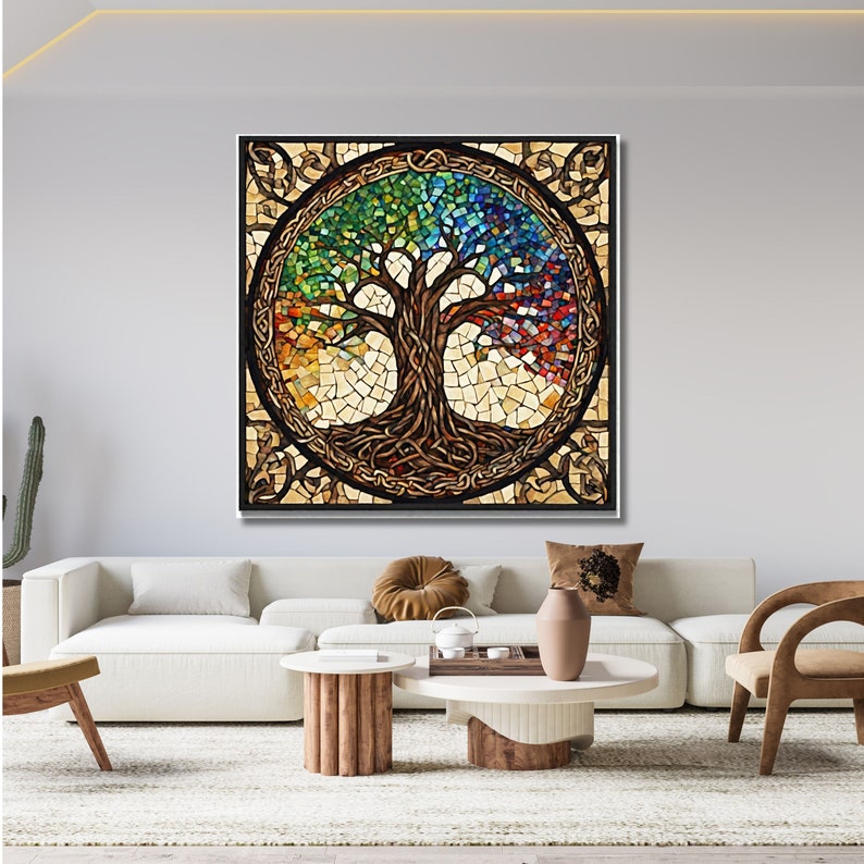 Mosaic Tree of Life Canvas Wall Art Stained Glass Canvas Etsy