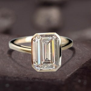 Handmade Radiant Cut Moissanite Engagement Ring: 925 Sterling Silver Bezel Setting