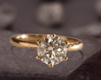 14K Solid Gold 6-Prong Round Cut Solitaire Moissanite Engagement Ring 2 CT CDainty Moissanite Ring Gold Promise Ring