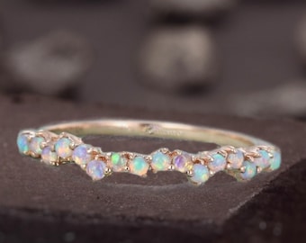 Opal Eternity Ring, Dainty Opal Ring, Gold Opal Ring, Silver Opal Ring, Minimalist Ring, Opal Stacking Ring, Gift for Her, White Opal Ring