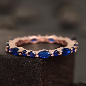 Marquise Sapphire Full Eternity Band - Solid Gold Stacking Ring