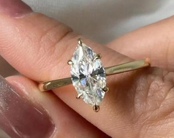 Knife Edge Marquise Cut Solitaire Moissanite Engagement Ring / 1.00 - 1.50 - 2.00 CT Brilliant Moissanite Solo Ring in 14K Gold
