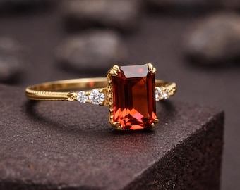 14k Emerald Cut Ruby Ring, Emerald Cut Ruby, Ruby Engagement Ring, Solitaire Setting, Sterling Silver Ruby Ring, July Birthstone