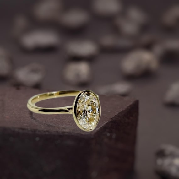 3ct Oval Cut Solitaire Bezel Ring, Oval Bezel Engagement Ring, Oval Cut Bezel Wedding Ring, Oval Cut Diamond Simulant CZ Ring, Gift For Her