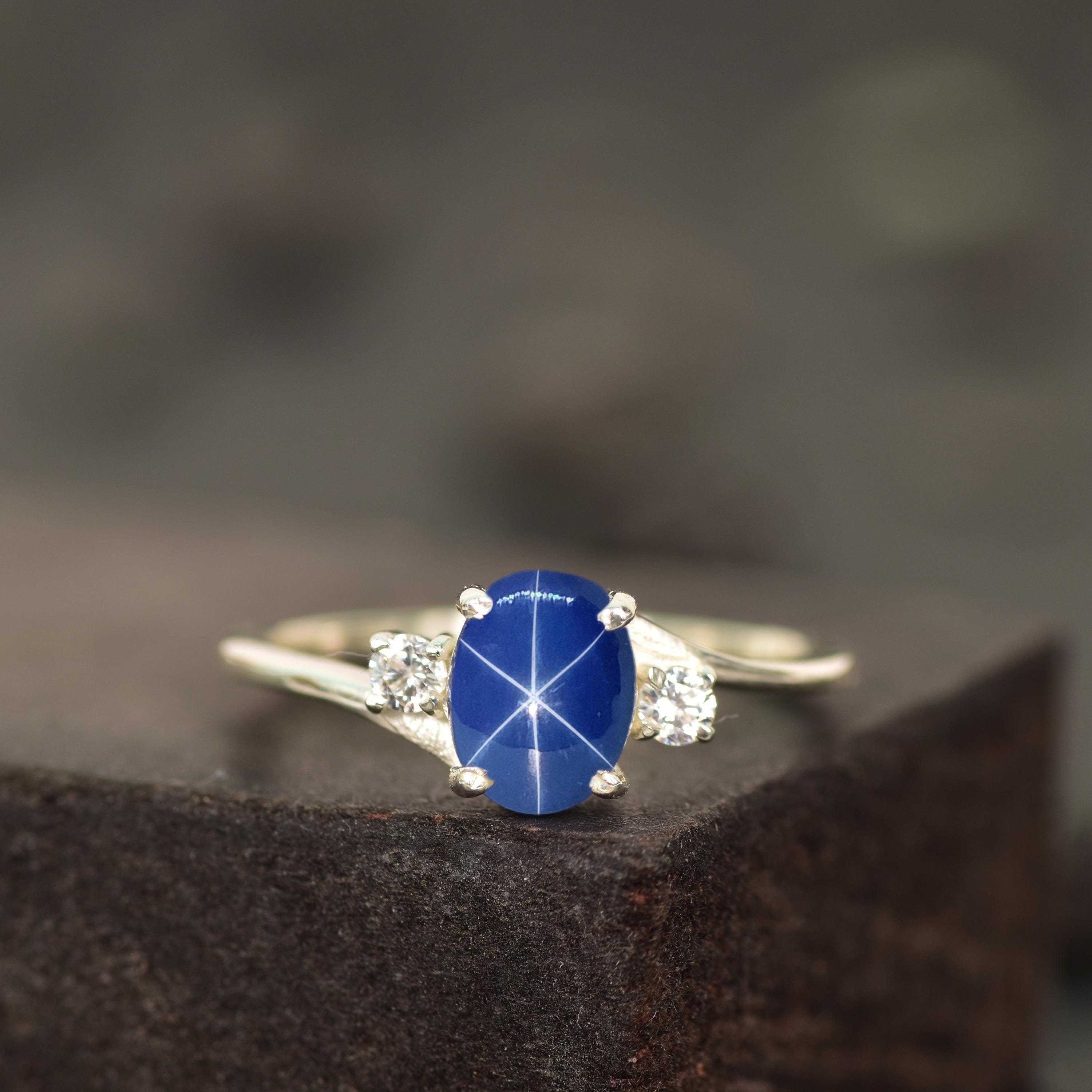 Vintage Blue Lindy Star Ring, Blue Star Sapphire Silver Ring, 925 Sterling  Silver, Lab Rays Star Gemstone, Engagement Ring, Gift For Her