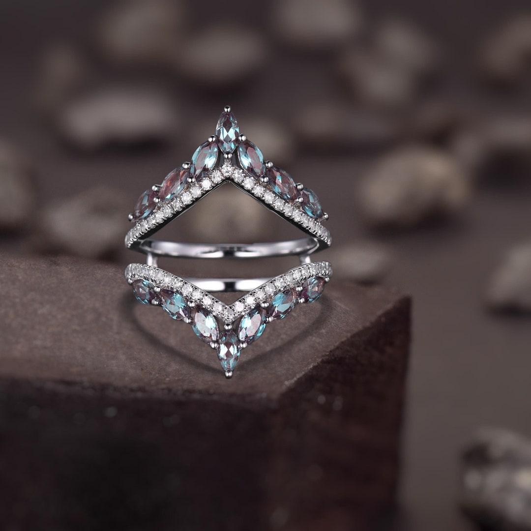 Unique Alexandrite Ring,alexandrite Wedding Band,marquise Alexandrite ...