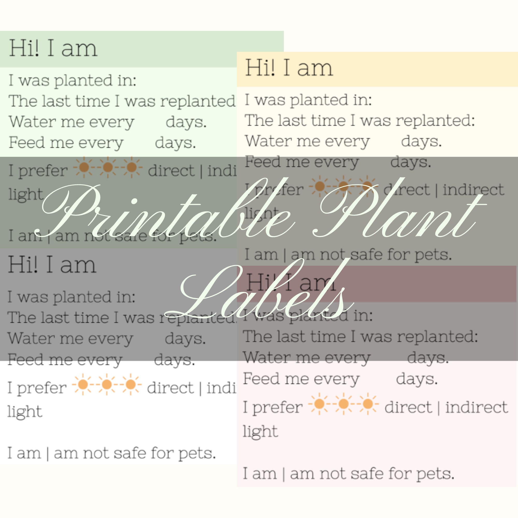 A4 Printable Plant Labels Printable Plant Tags Houseplant Plant Care Cards Plant Label Common ...