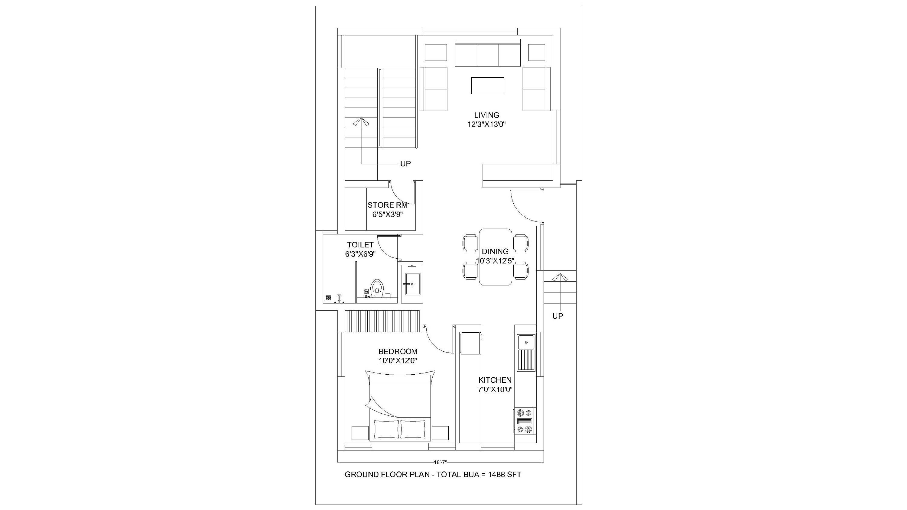 3 Bedroom Duplex House Plan With 1488 Sft Built up Area Home Etsy