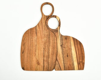 Cute Couple Cutting Boards Platter with Handles for Cheese and Vegetables, Pre-Oiled Natural Acacia Wood (Set of 2 Couple Board 16"L x 9"W)